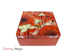 Orange square box with hand-painted lotus 16cm